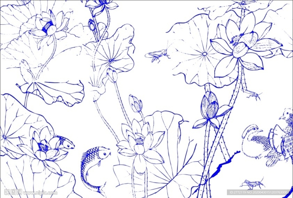 游鱼戏荷叶  美工画