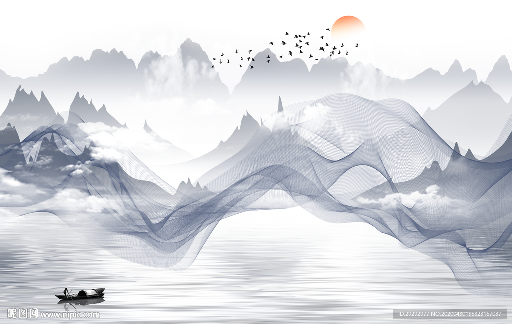 新中式抽象山水背景墙