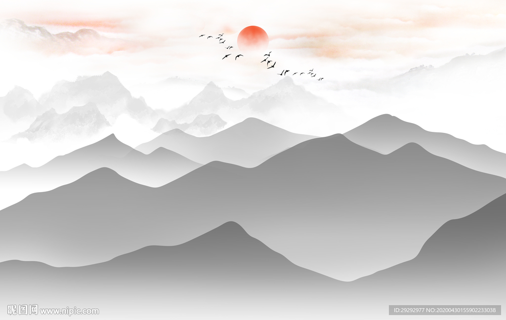 新中式抽象山水背景墙