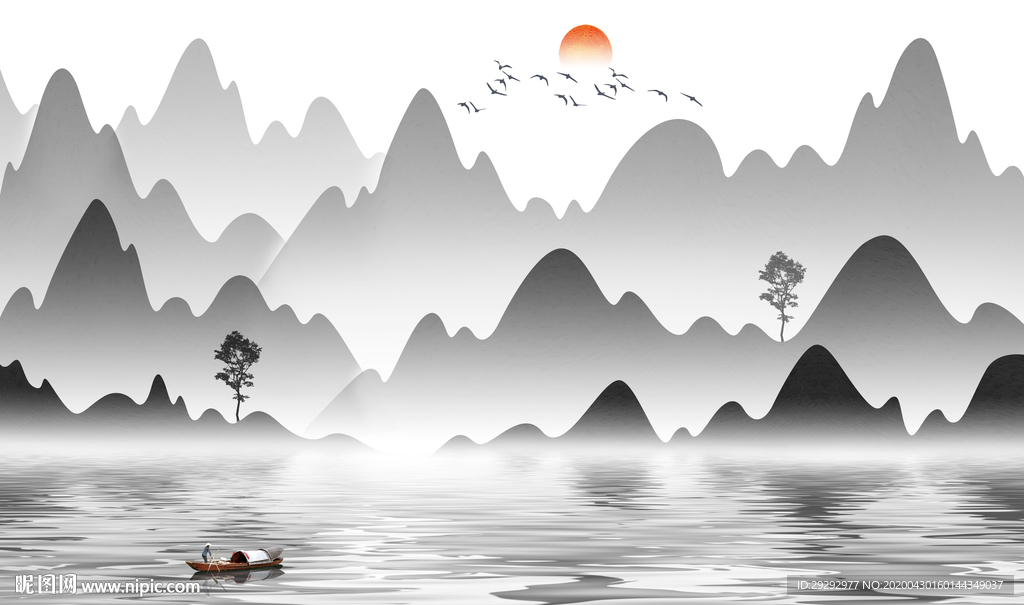 新中式水墨山水背景墙