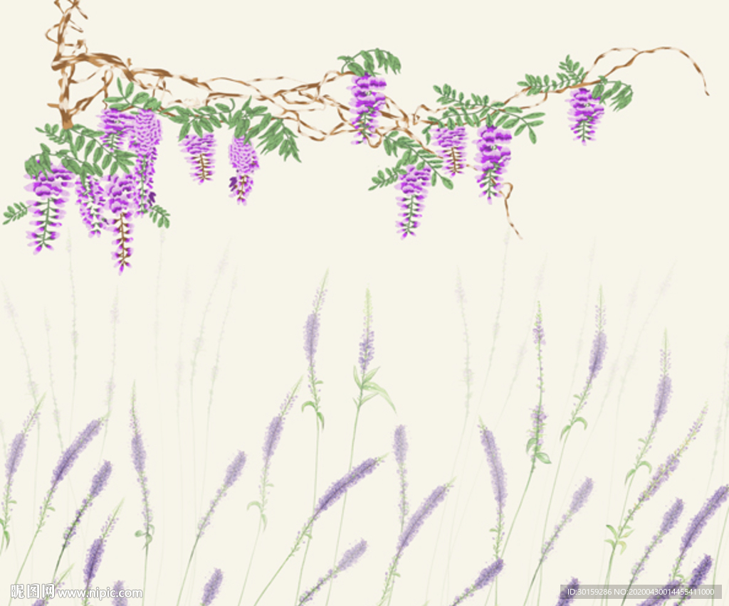 玉兰花鸟壁画背景