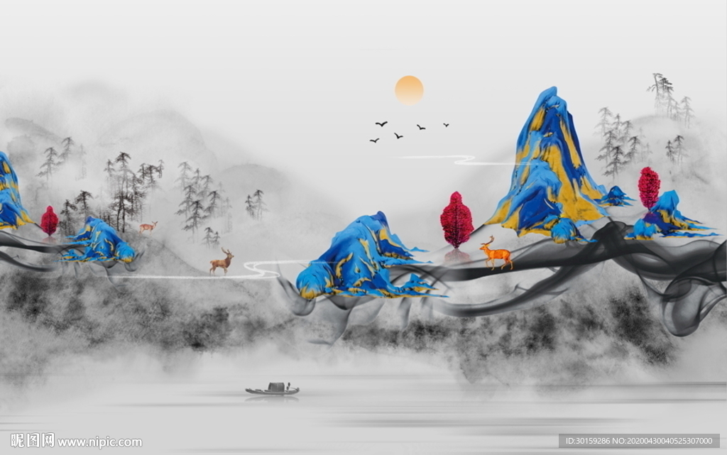 新中式禅意意境水墨山水