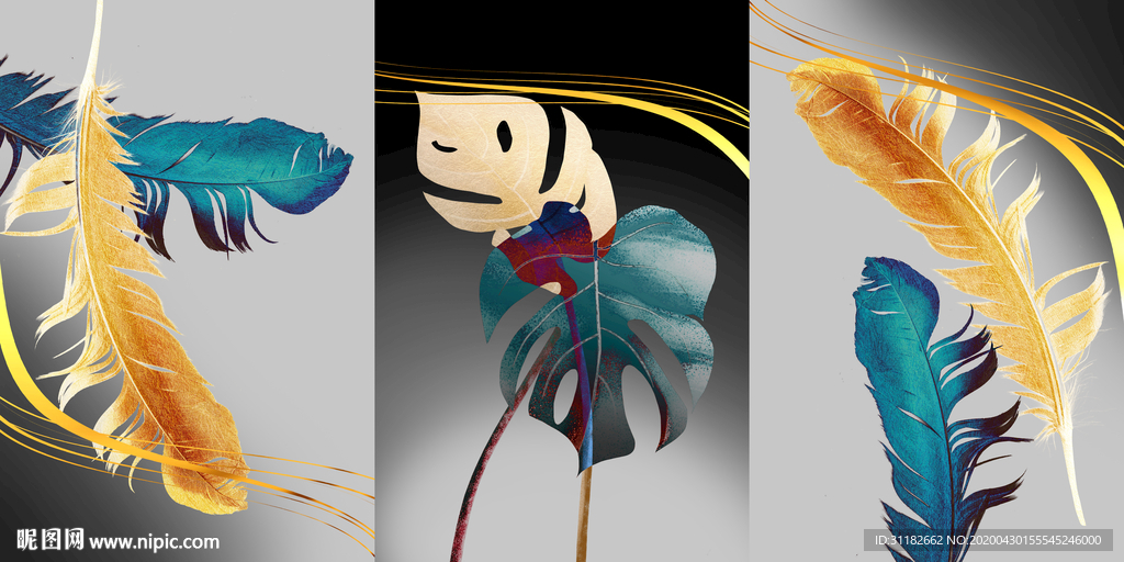 北欧羽毛芭蕉叶装饰画