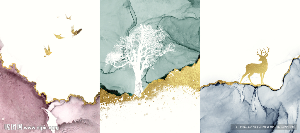 抽象麋鹿飞鸟晶瓷画