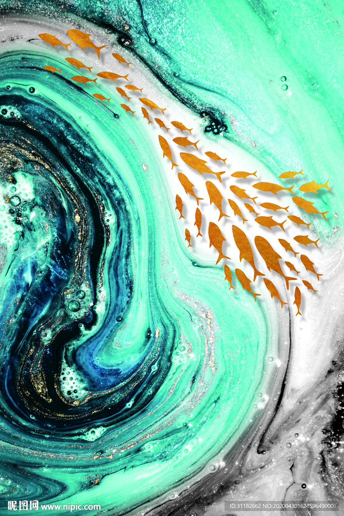 抽象大理石纹年年有余