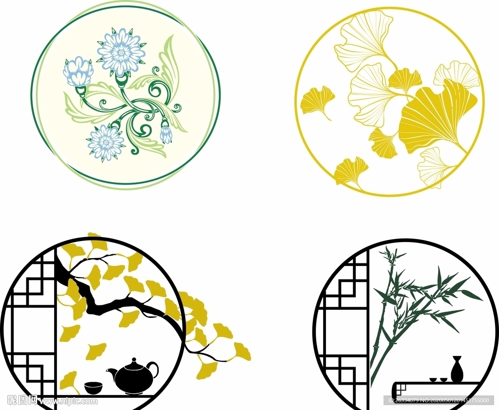 银杏 竹子 圆 圆花 茶