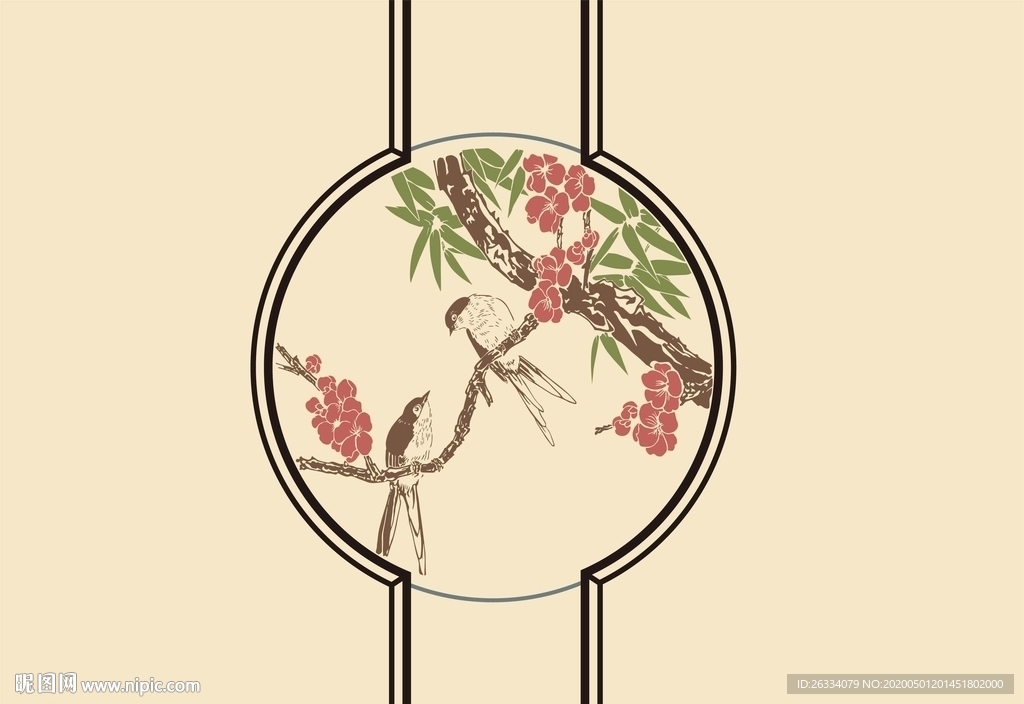 梅花 圆 梅花鸟 线 竹子