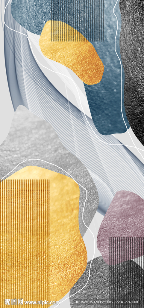 蓝色线条玄关背景墙