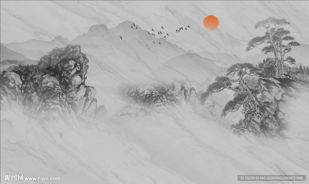 国画山水电视背景墙