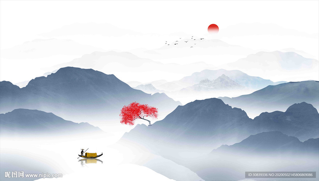 水墨山水背景墙