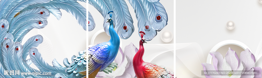 中式孔雀浮雕装饰画