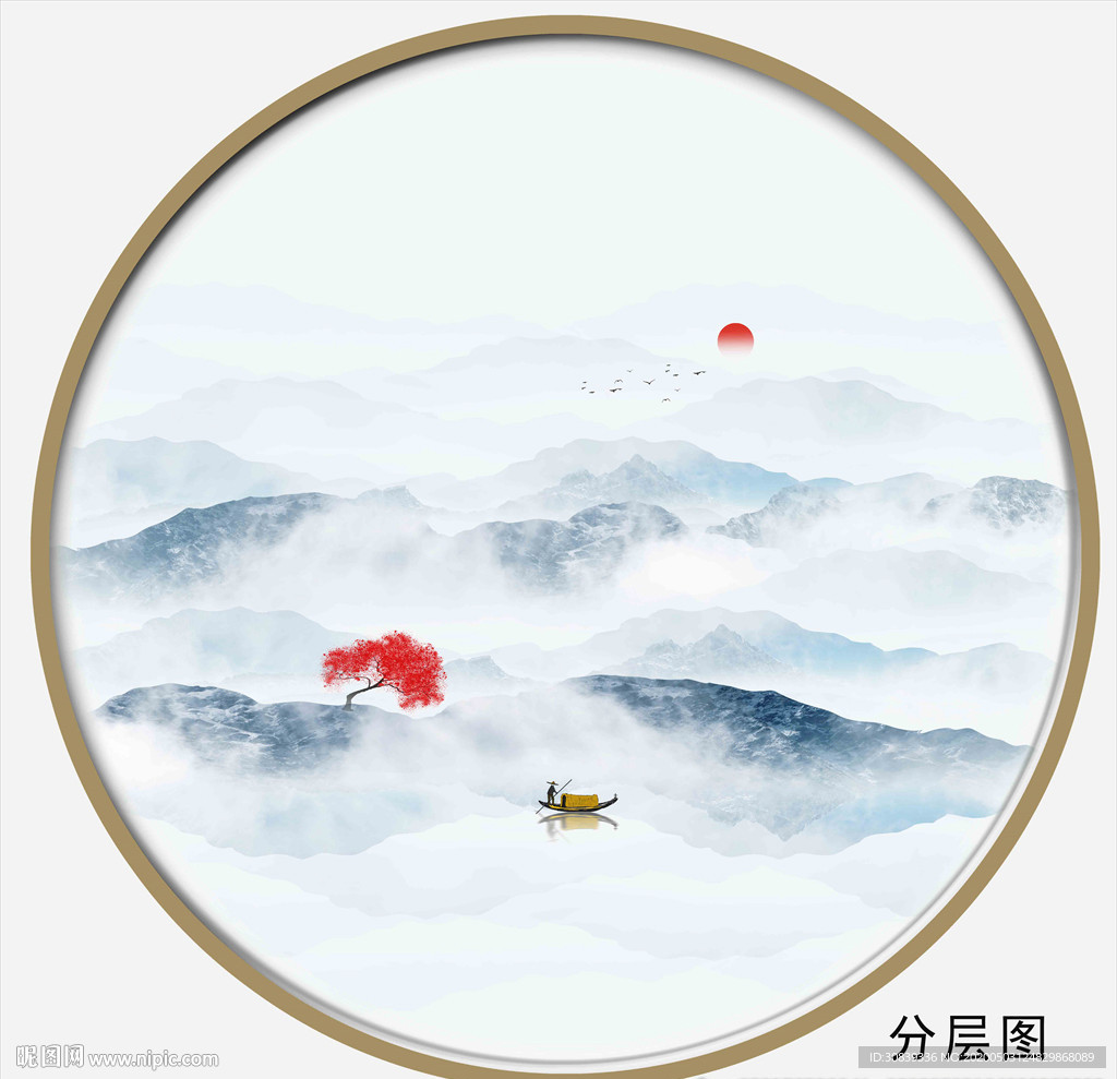 圆形水墨装饰画