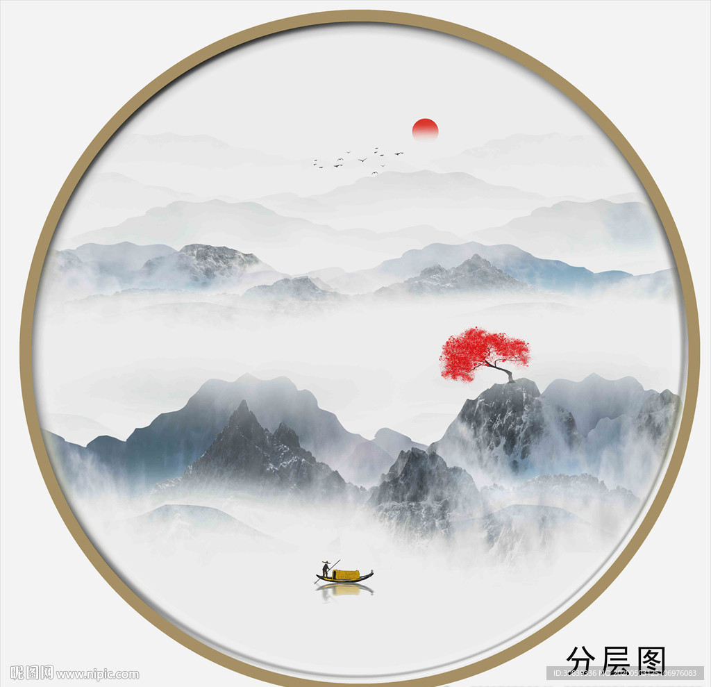 圆形山水装饰画