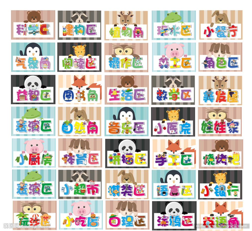 动物横版幼儿园区域角区域栏
