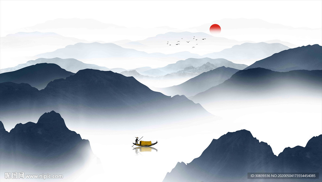 水墨山水背景墙 山水画 山水