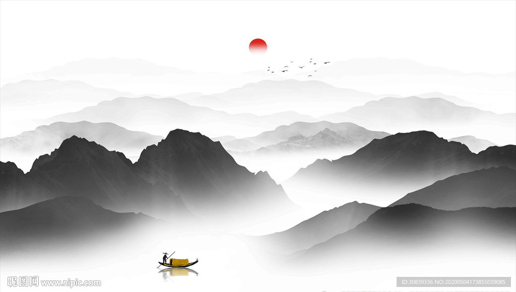 中式水墨山水画