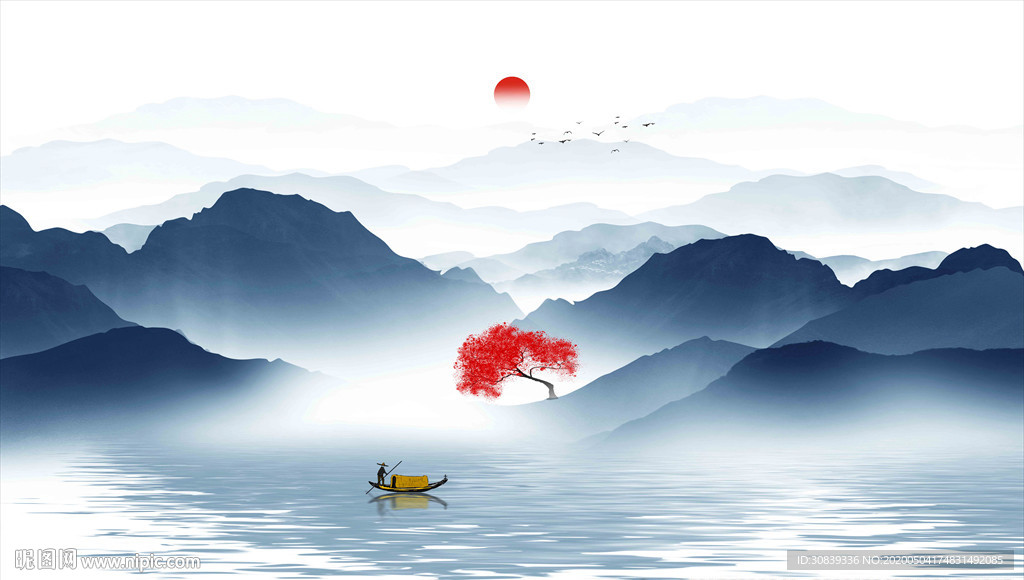 水墨山水背景墙 山水画