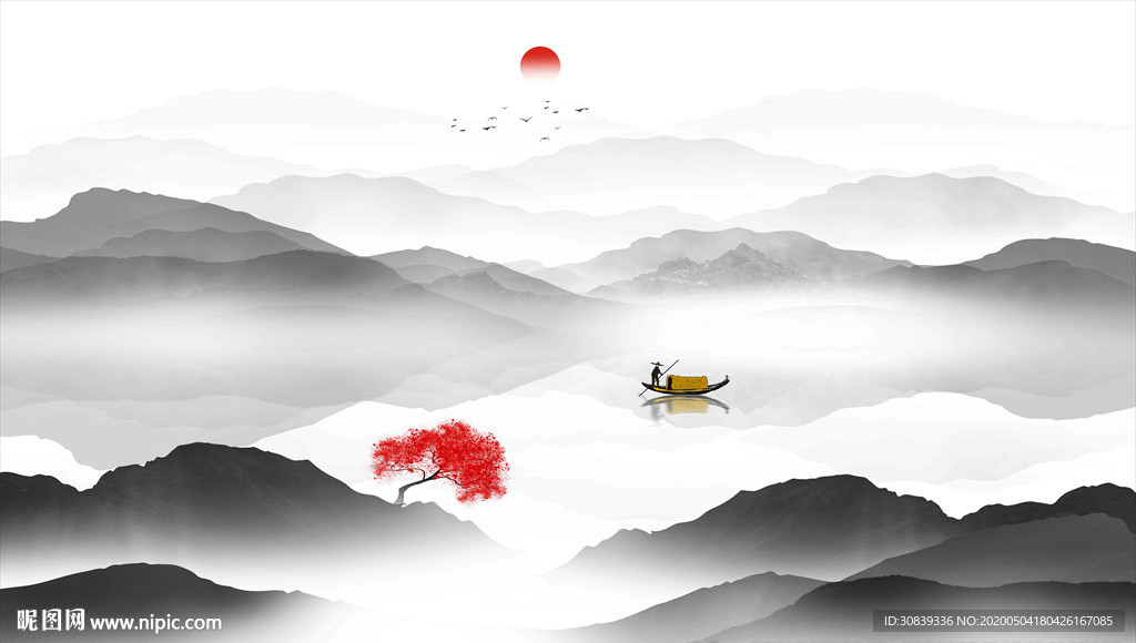 山水背景墙 水墨山水