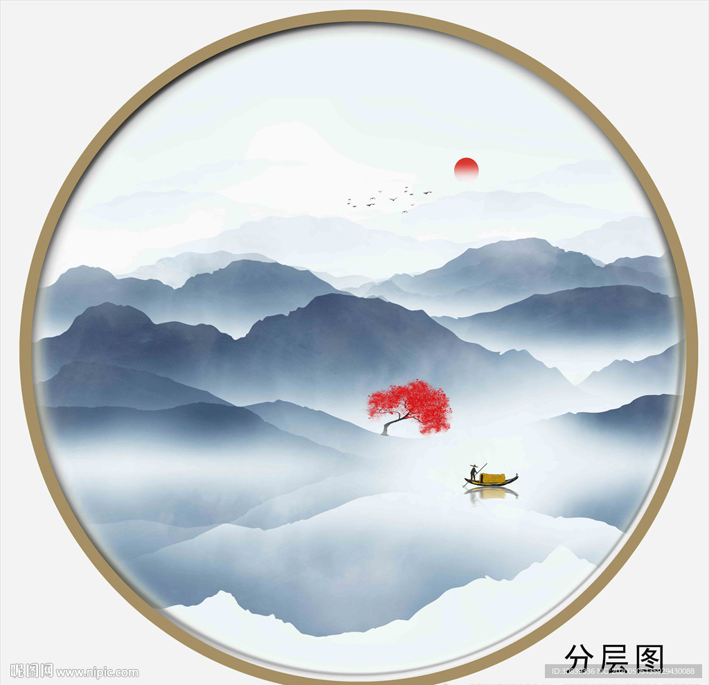 圆形山水装饰画