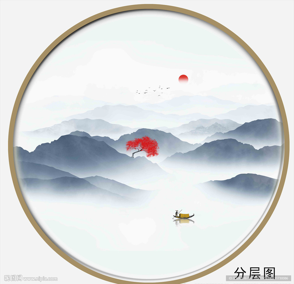 圆形山水装饰画