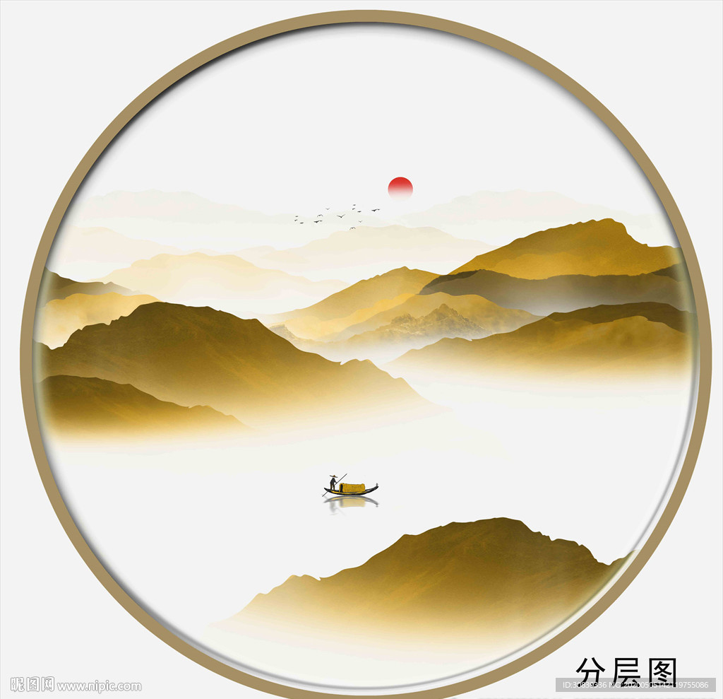 金色山水画 远山 金山