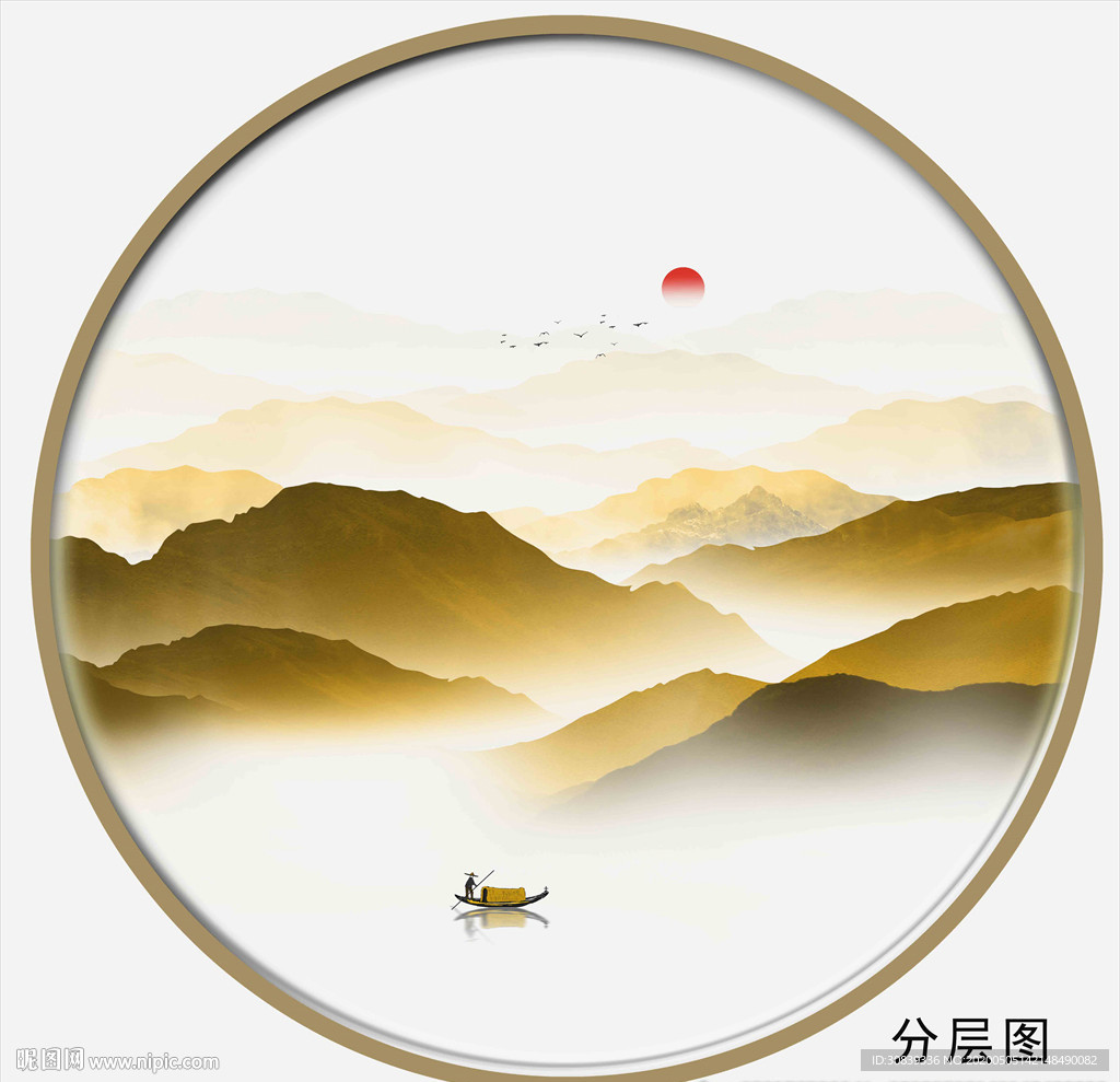 金山 金色山水 水墨画