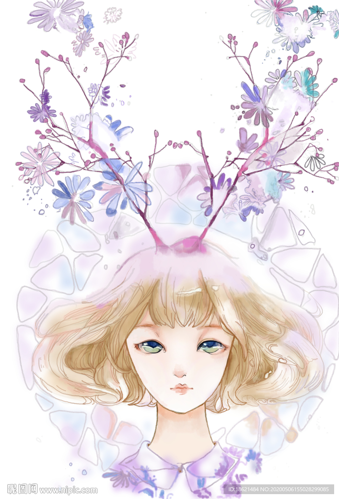 手绘鹿女孩