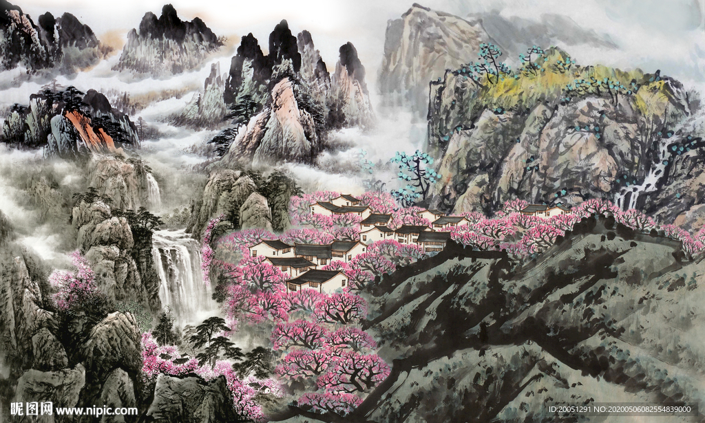 山水国画背景墙