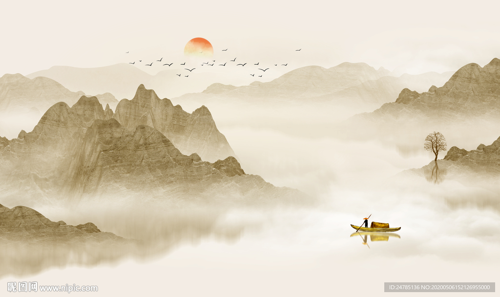 新中式水墨山水画