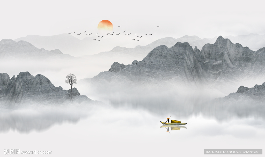 新中式水墨山水画