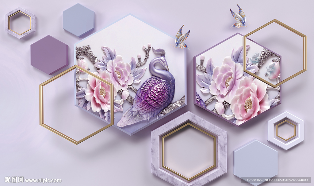 花开富贵3D时尚电视背景墙