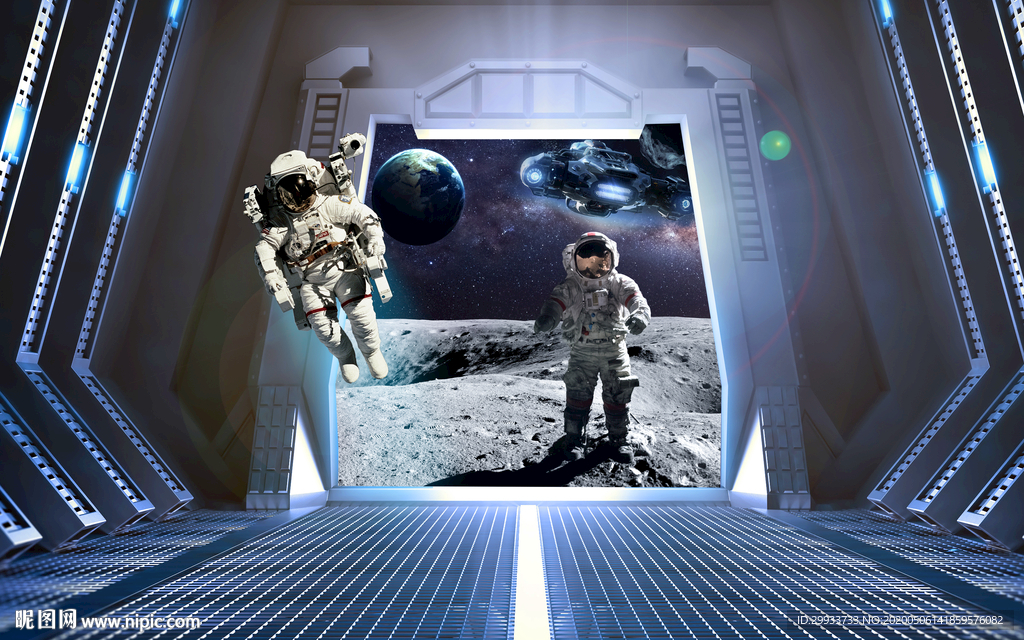 3D立体宇航员太空舱背景墙