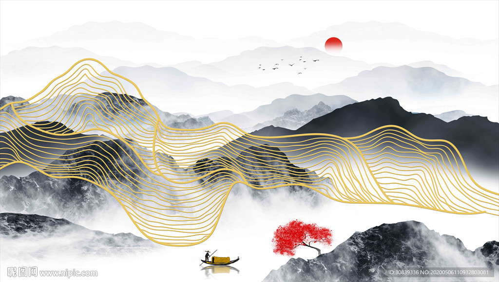 新中式金线山水 山水画 山水