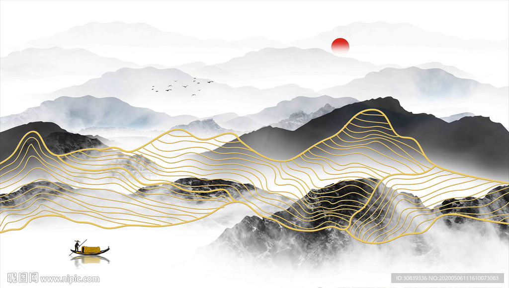 抽象金线山水 线条