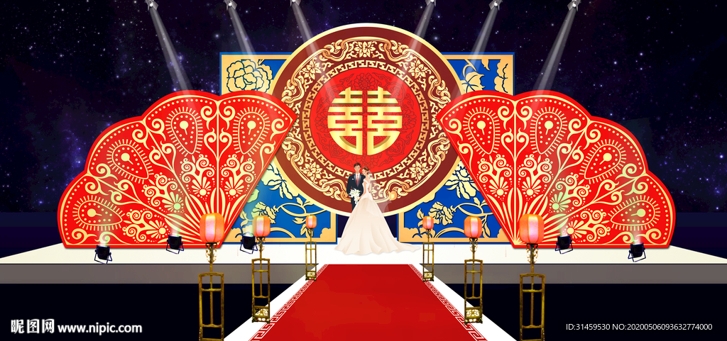 红色红金主题婚礼设计背景