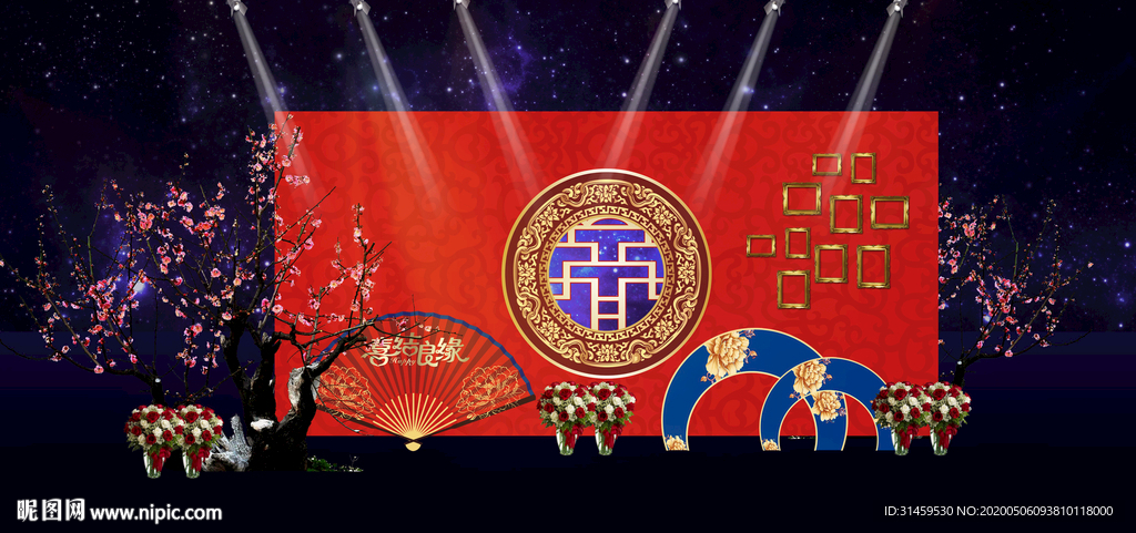 红色红金主题婚礼设计背景