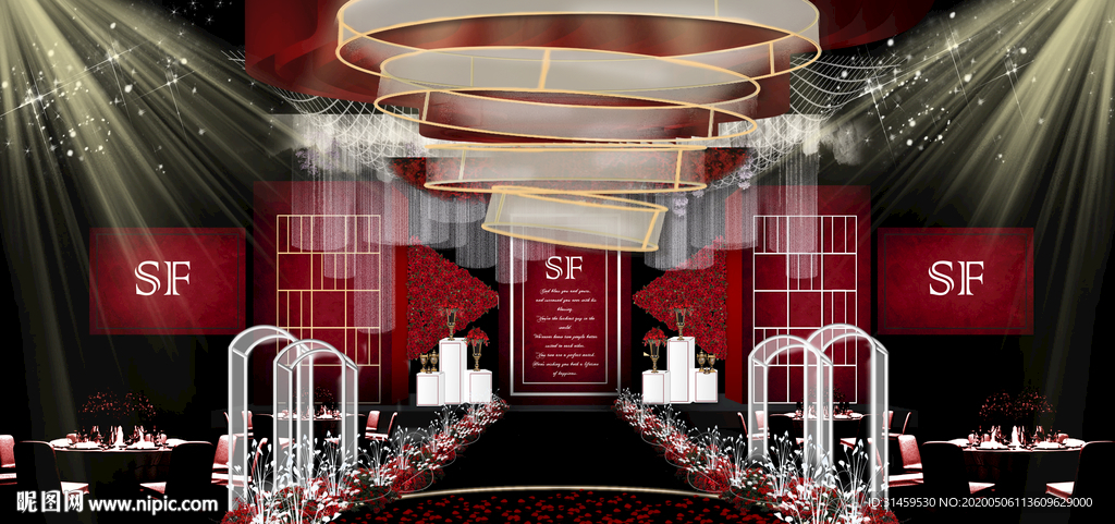 红色红金主题婚礼设计背景