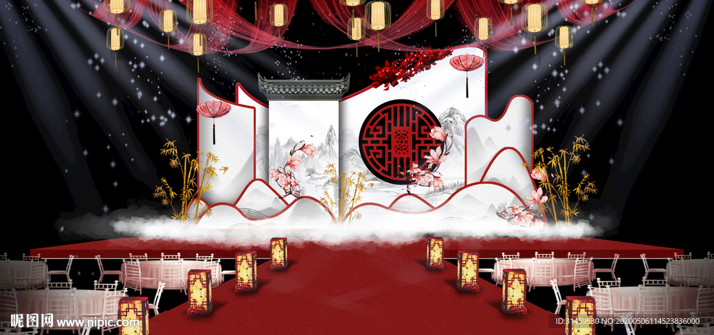 红色红金主题婚礼设计背景
