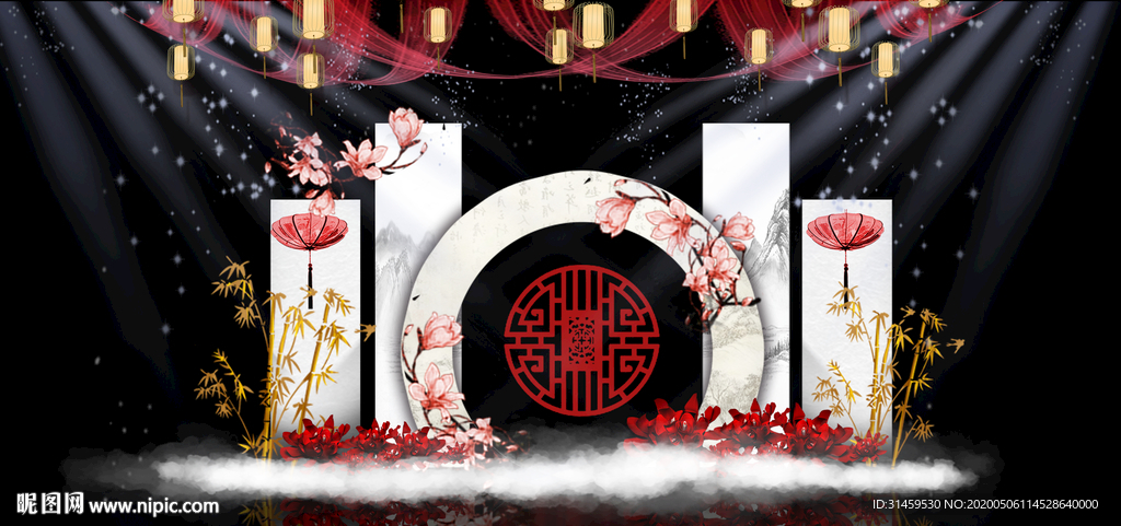 红色红金主题婚礼设计背景