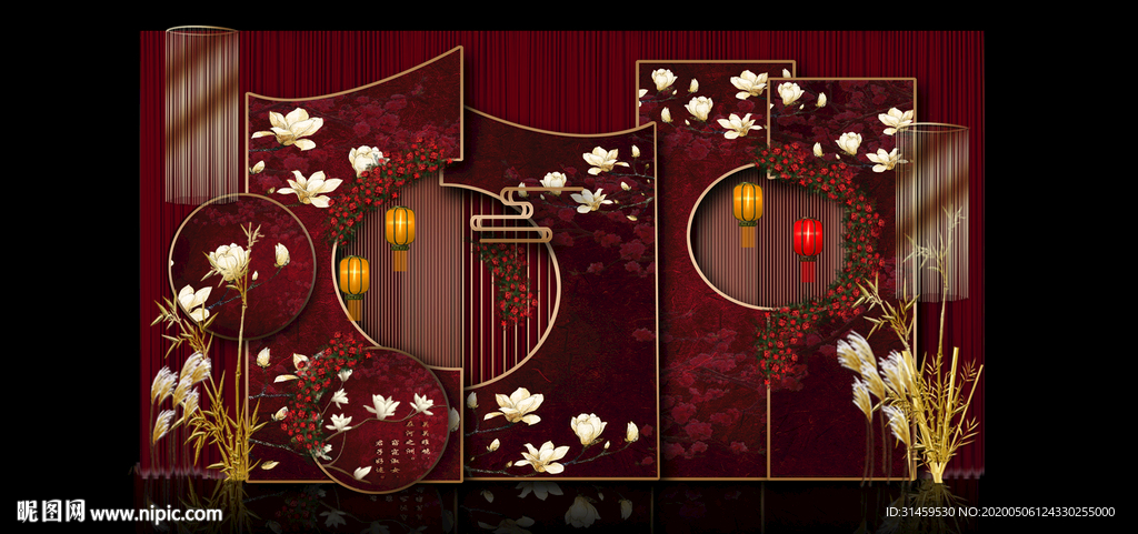 红色红金主题婚礼设计背景