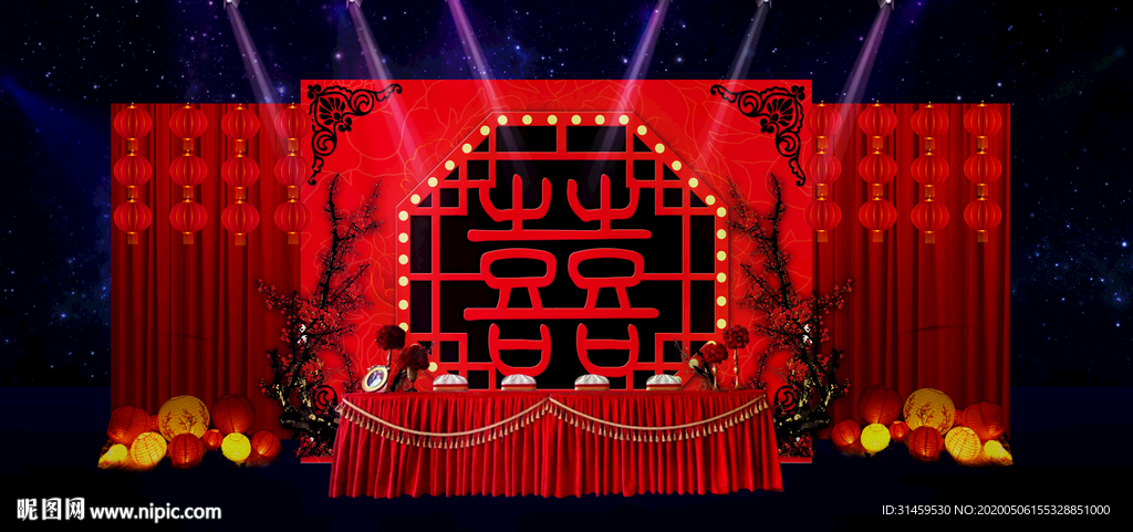 红色红金主题婚礼设计背景