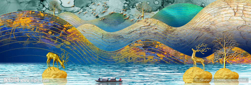 发财树麋鹿床头装饰画