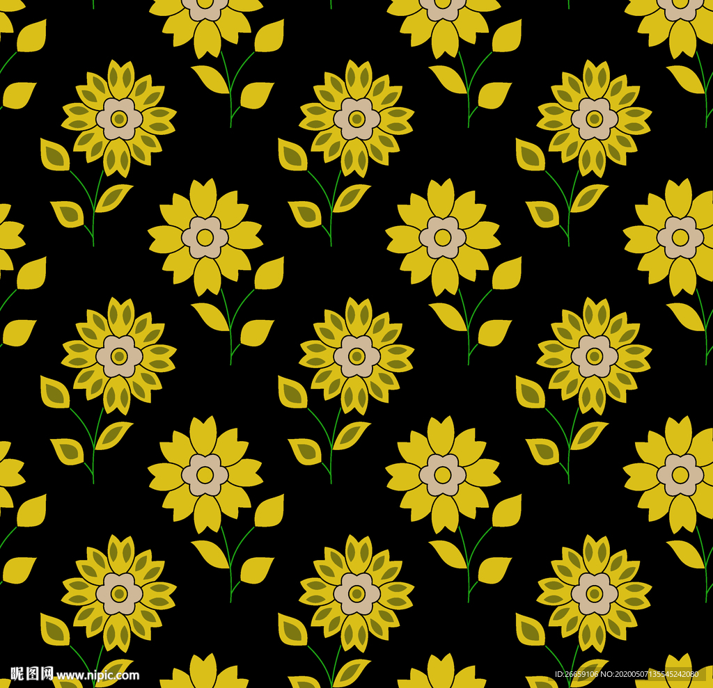 四方连续数码印花小碎花小雏菊