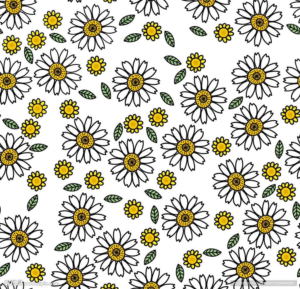 四方连续数码印花小碎花小雏菊