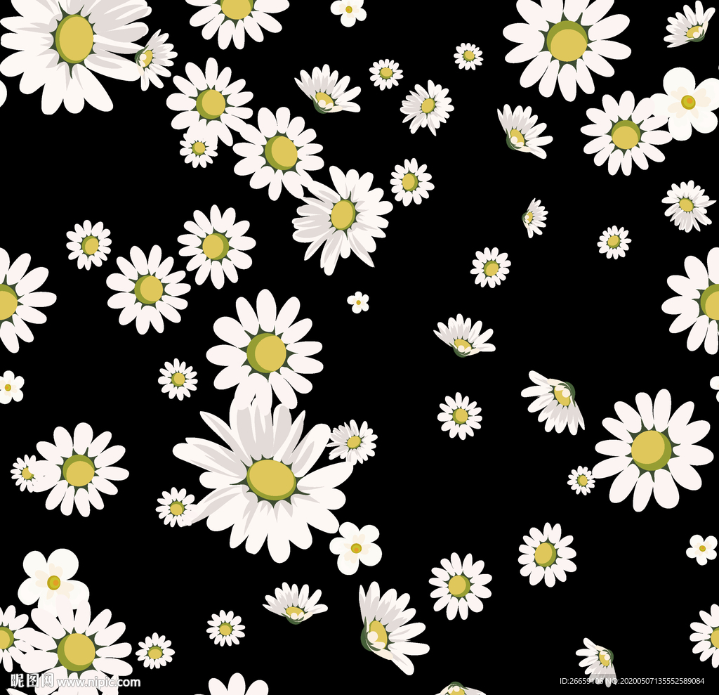 四方连续数码印花小碎花小雏菊