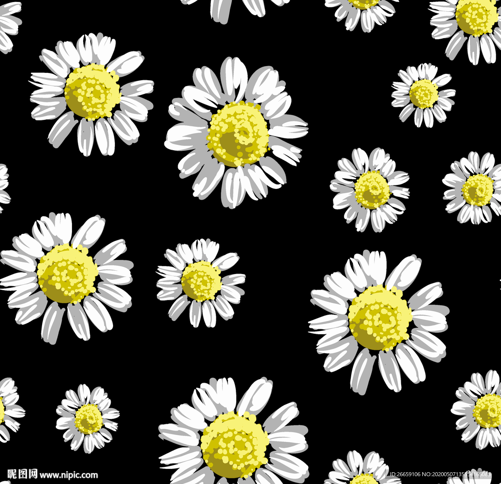 四方连续数码印花小碎花小雏菊