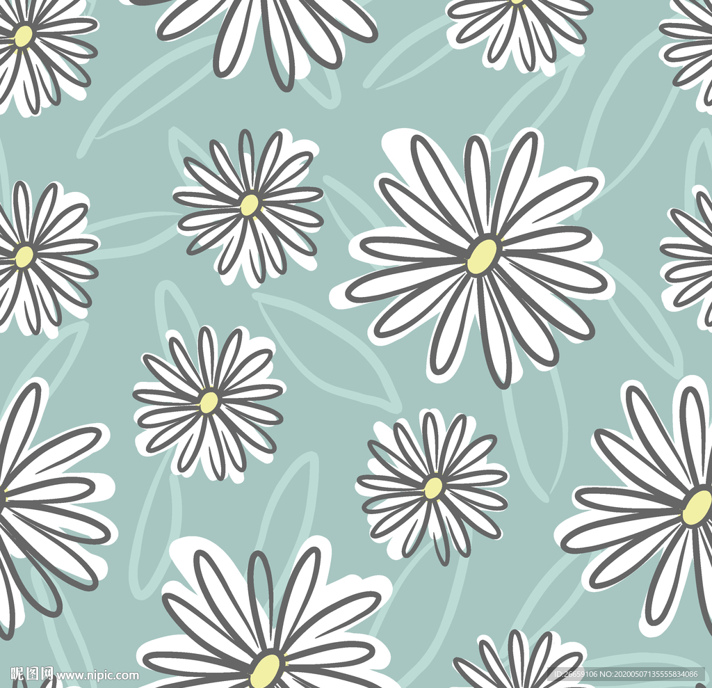 四方连续数码印花小碎花小雏菊