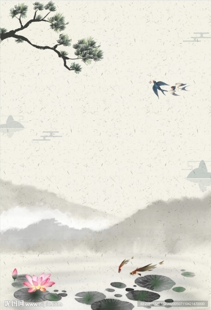 水墨荷叶燕子海报