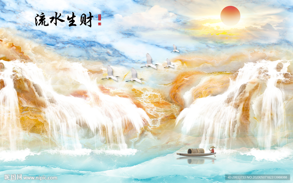 大理石山水微晶石瓷砖电视背景墙