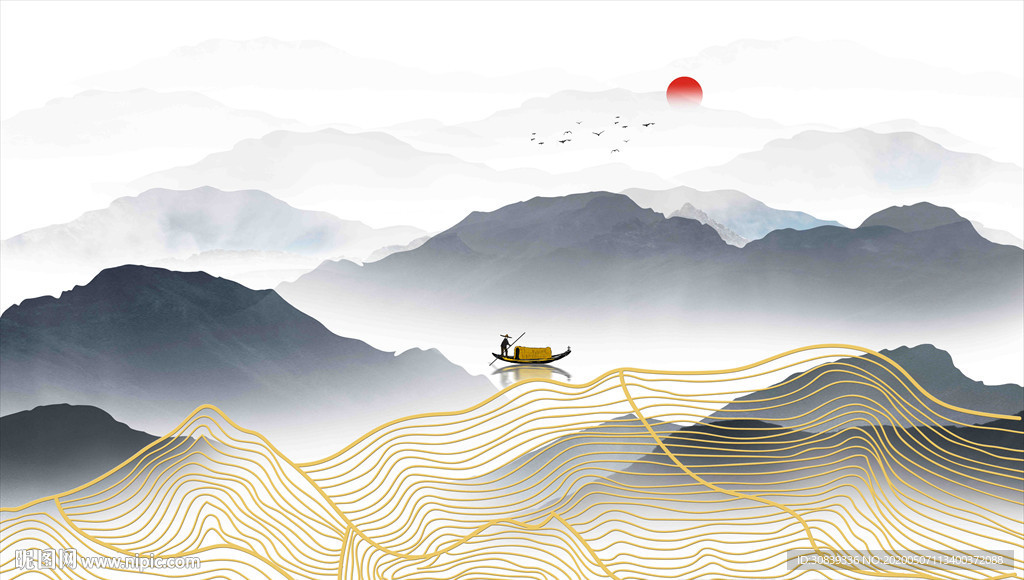 新中式金线山水 水墨挂画